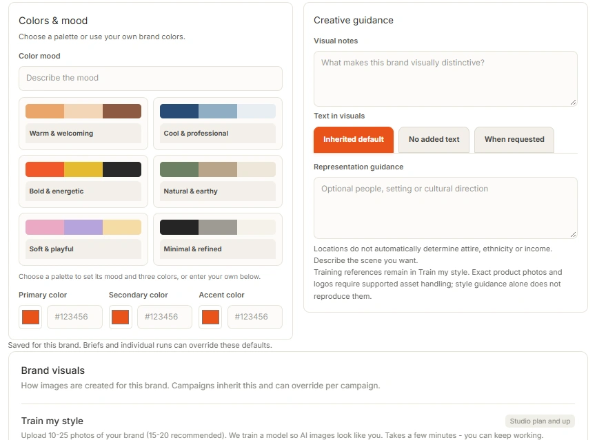 Color palettes and creative guidance